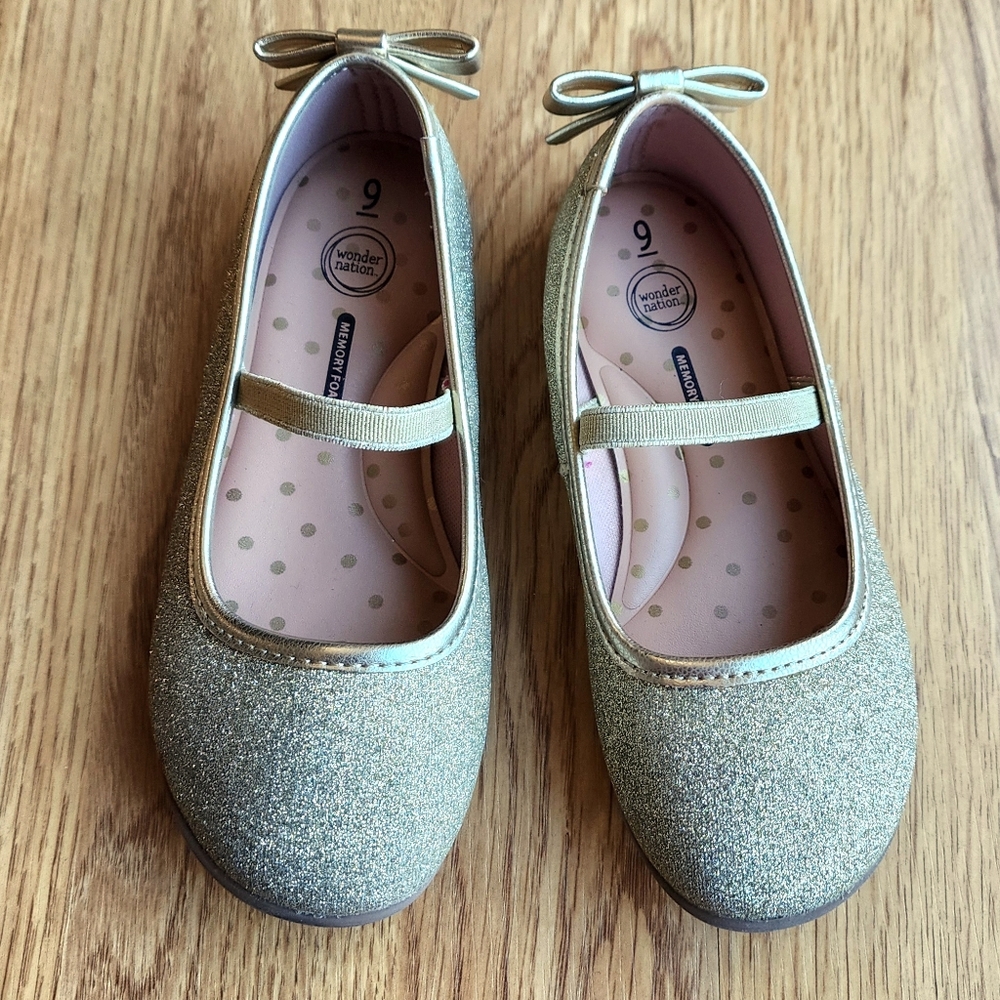 Wonder Nation Gold Glitter Kids Ballet Flats